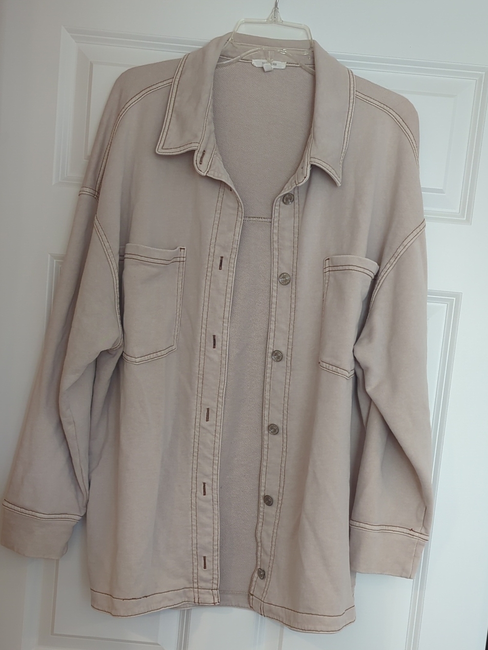 Maurices Light Beige Button-Front Shacket